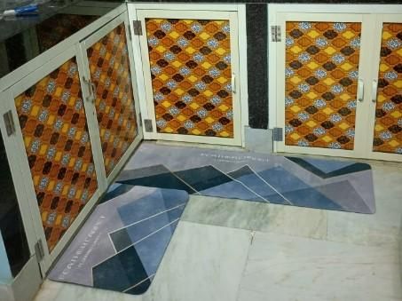 Cotton Rubber Backed Floor Mat & Runner Set | Geometric Design | Anti-Slip & Quick Dry | Pack of 2