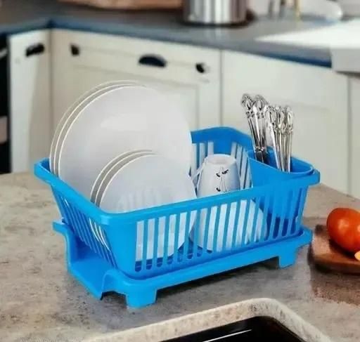 Multipurpose 3-in-1 Kitchen Dish Drainer Rack | Plate, Cup & Cutlery Organizer | Durable Plastic | Pack of 1