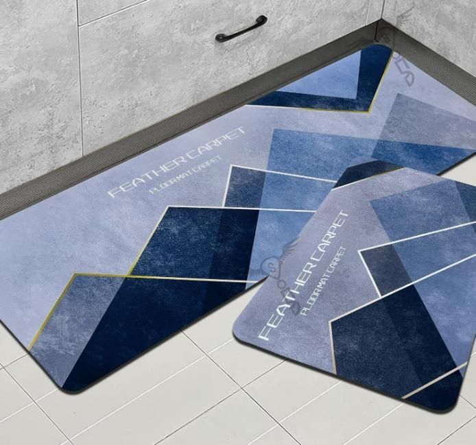 Cotton Rubber Backed Floor Mat & Runner Set | Geometric Design | Anti-Slip & Quick Dry | Pack of 2