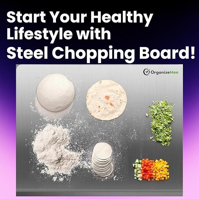 Heavy-Duty Stainless Steel Cutting Board | Rust-Resistant, Non-Porous with Juice Groove | 35x31cm | Pack of 1