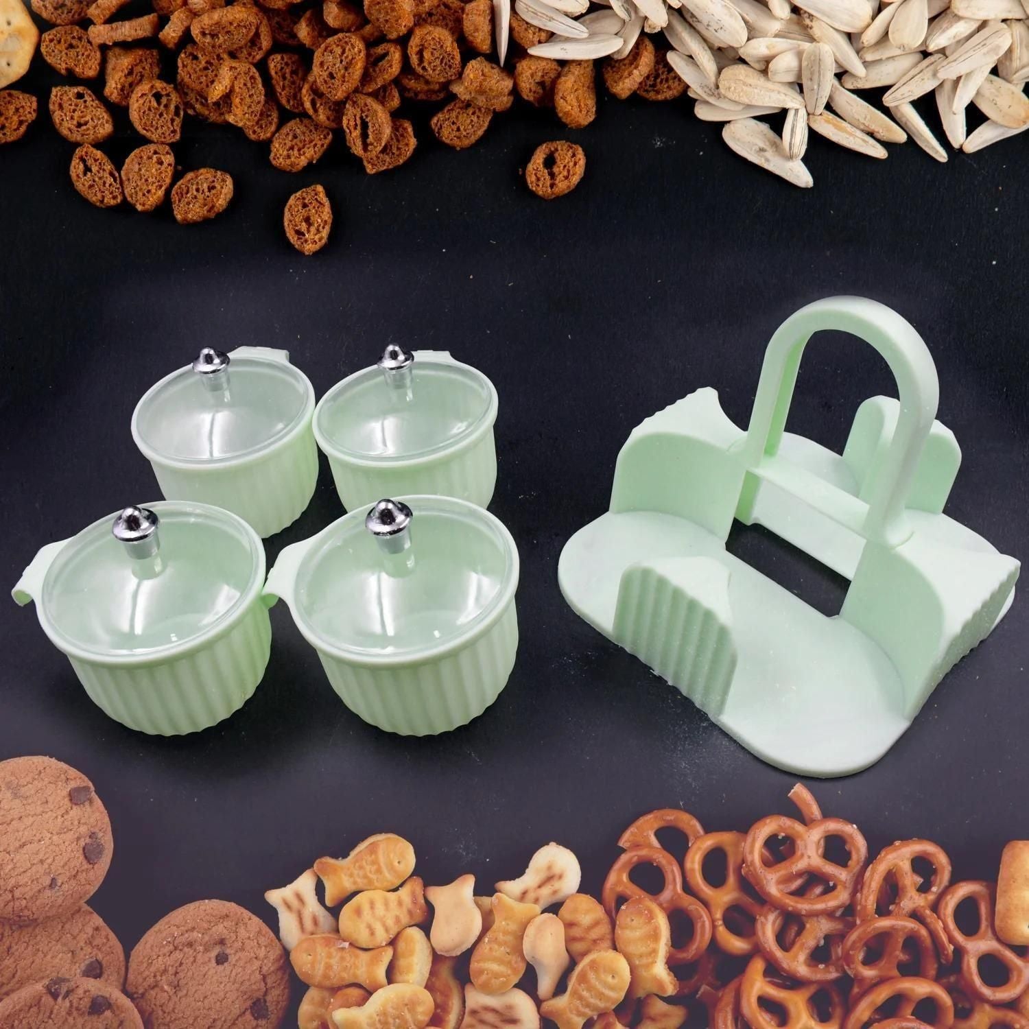 Multipurpose 4-Piece Storage Jar Set with Tray – Compact Plastic Spice & Snack Organizer (1 Set)