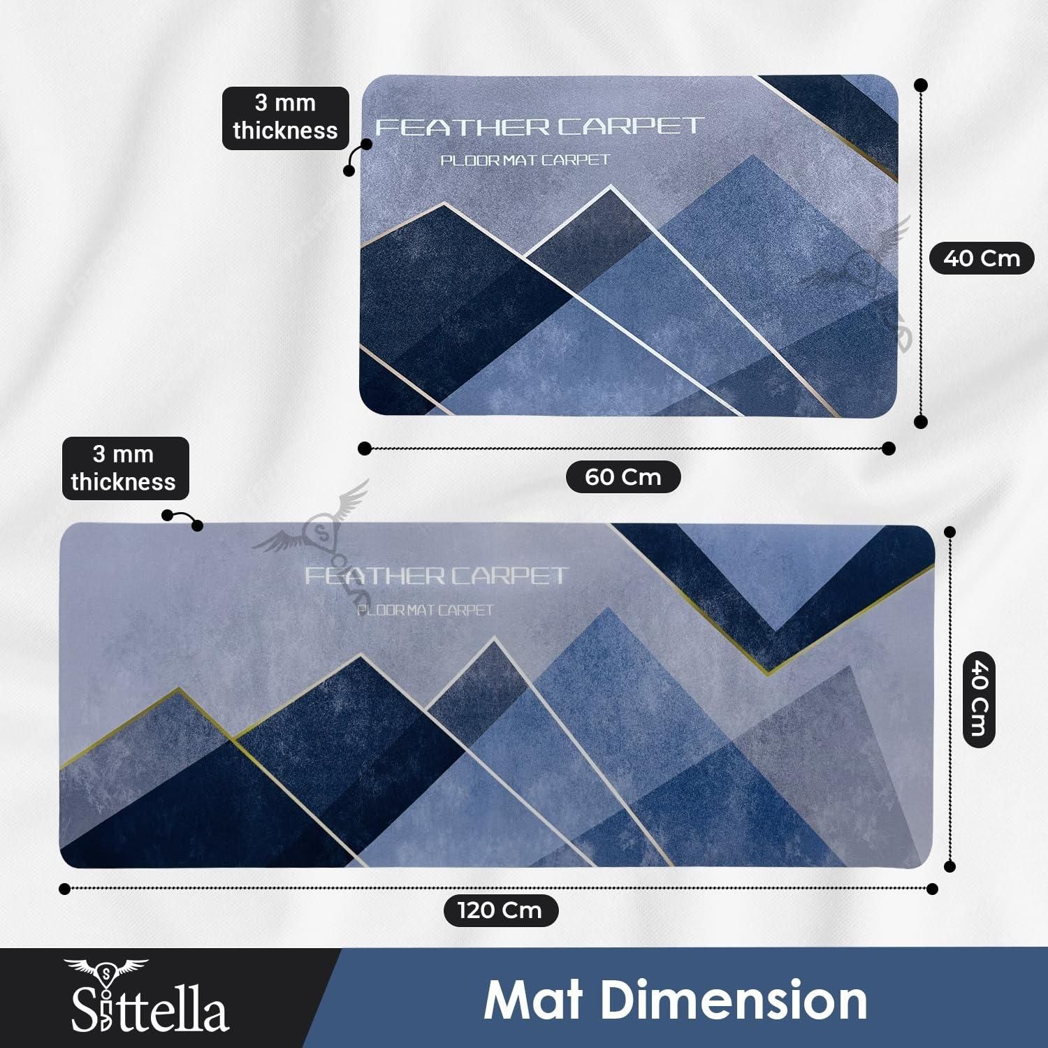 Cotton Rubber Backed Floor Mat & Runner Set | Geometric Design | Anti-Slip & Quick Dry | Pack of 2