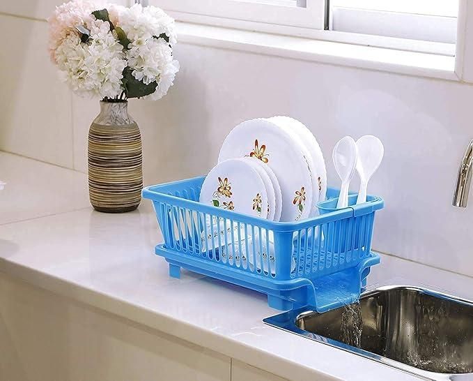 Multipurpose 3-in-1 Kitchen Dish Drainer Rack | Plate, Cup & Cutlery Organizer | Durable Plastic | Pack of 1