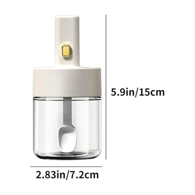 Airtight Glass Seasoning Jar with Spoon Lid & Silicone Seal | Leak-Proof Spice Container for Kitchen | Pack of 1