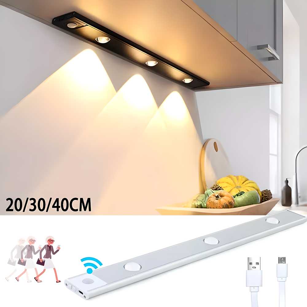 USB Rechargeable Motion Sensor LED Light | Wireless Stick-On Cabinet Lamp | Warm & White Light | 1 Pc