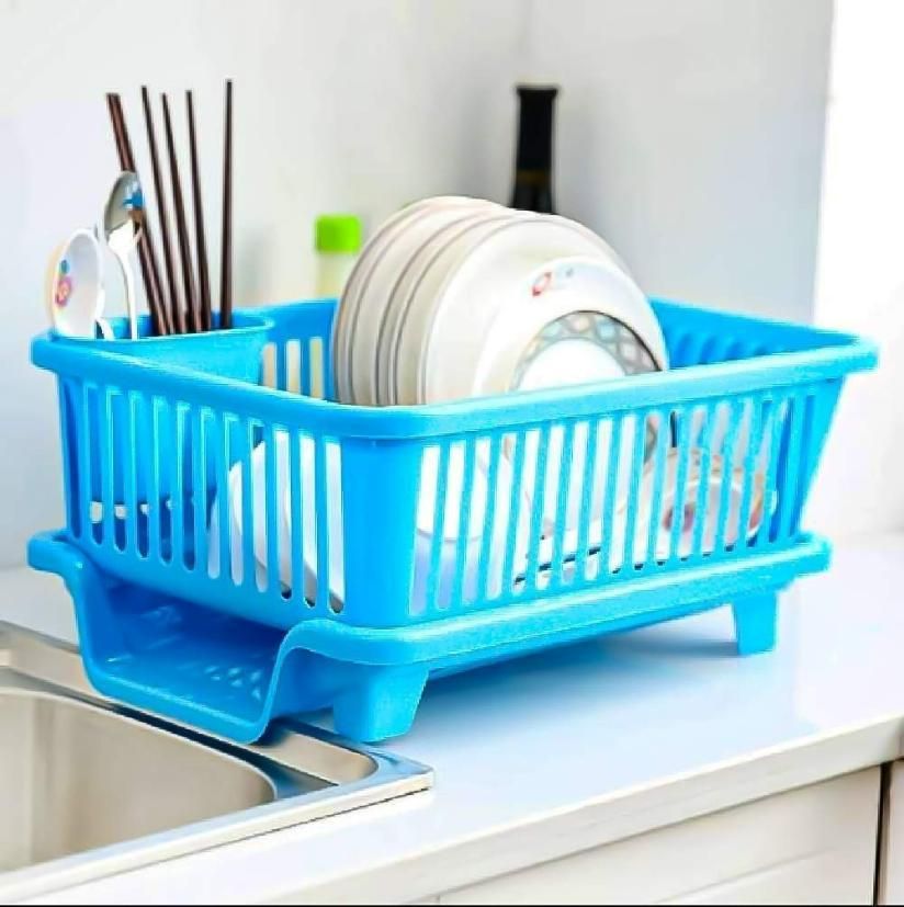 Multipurpose 3-in-1 Kitchen Dish Drainer Rack | Plate, Cup & Cutlery Organizer | Durable Plastic | Pack of 1
