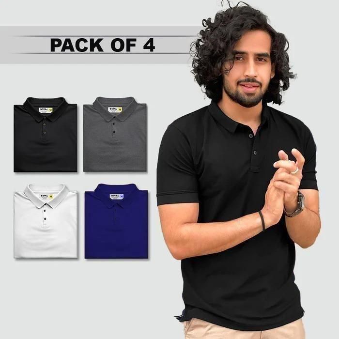 Men’s Poly Matte Solid Half Sleeves Polo T-Shirts – Regular Fit | Assorted Colors | Pack of 4