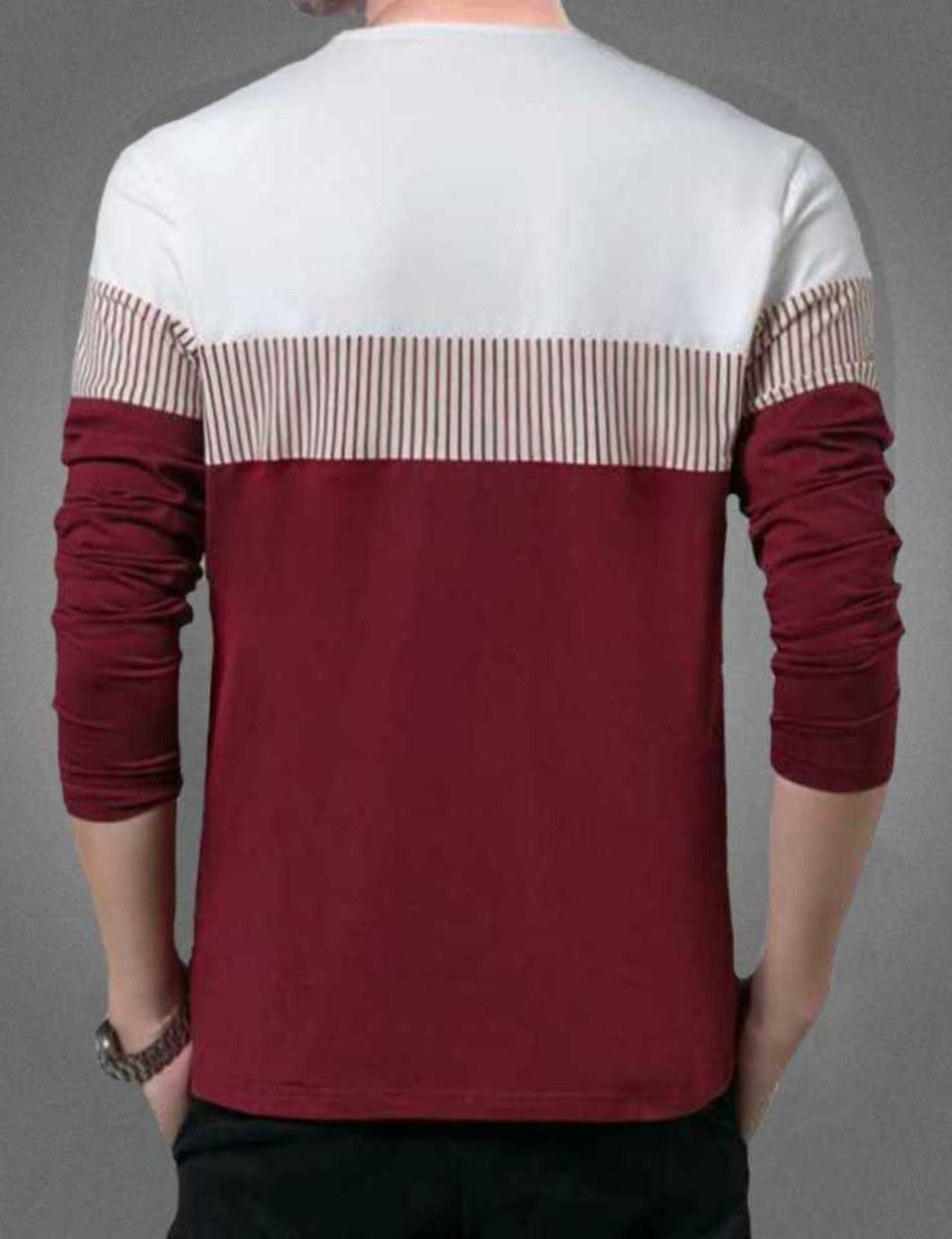 Men’s Cotton Color Block Full Sleeve T-Shirt – Round Neck | Regular Fit | Casual Wear (RED)