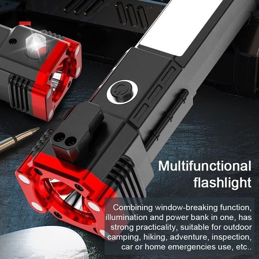 Portable Rechargeable LED Flashlight Torch – Long-Distance Beam with Safety Hammer & Power Bank | Multi-Functional Emergency Torch (Pack of 1)