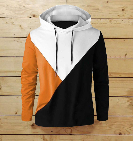 Men’s Cotton Color Block Printed Hoodie – Full Sleeves | Slim Fit | Casual Wear (Orange, Pack of 1)