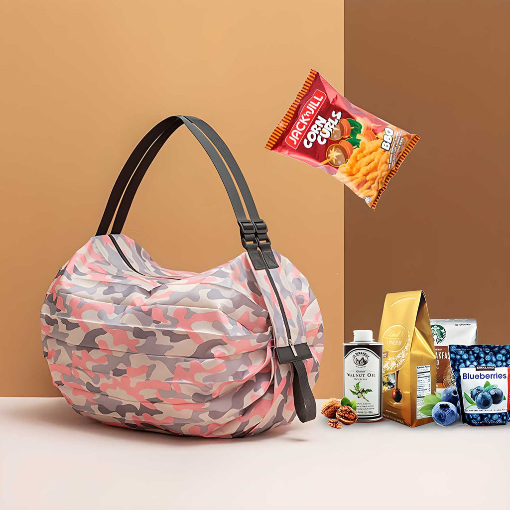 Travel-Friendly Foldable Tote Bag | Waterproof Nylon Shoulder Bag with Zipper | Lightweight & Reusable