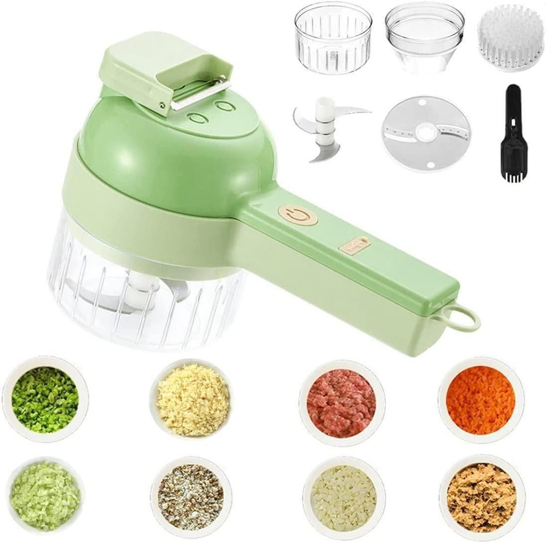 4-in-1 Portable Electric Vegetable Cutter Set – Wireless Food Processor & Chopper with Cleaning Brush (1 Pc)