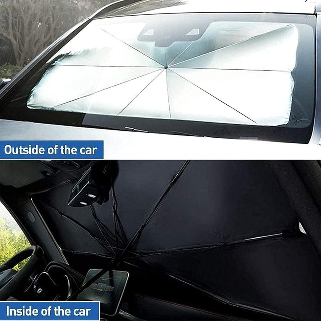 Car Windshield Sun Shade Umbrella – Foldable Thermal Insulation Sun Protector for Front Window (Black, Pack of 1)