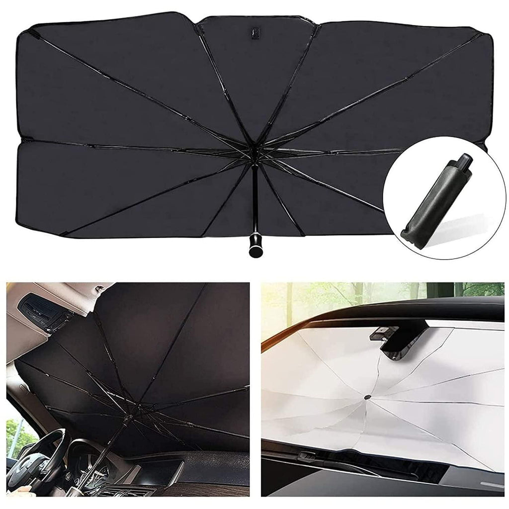 Car Windshield Sun Shade Umbrella – Foldable Thermal Insulation Sun Protector for Front Window (Black, Pack of 1)
