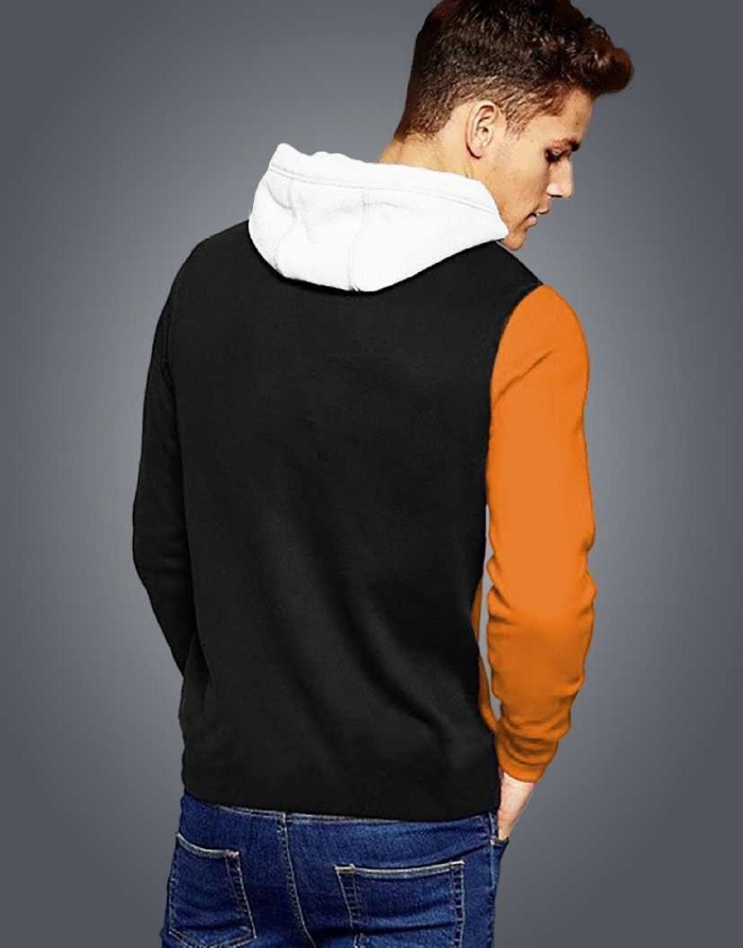 Men’s Cotton Color Block Printed Hoodie – Full Sleeves | Slim Fit | Casual Wear (Orange, Pack of 1)