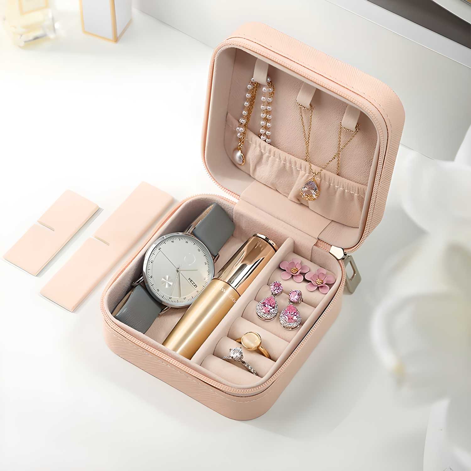 Portable Travel Jewellery Organizer Pouch – Compact PU Leather Storage Box for Women (1 Pc, Assorted Color)