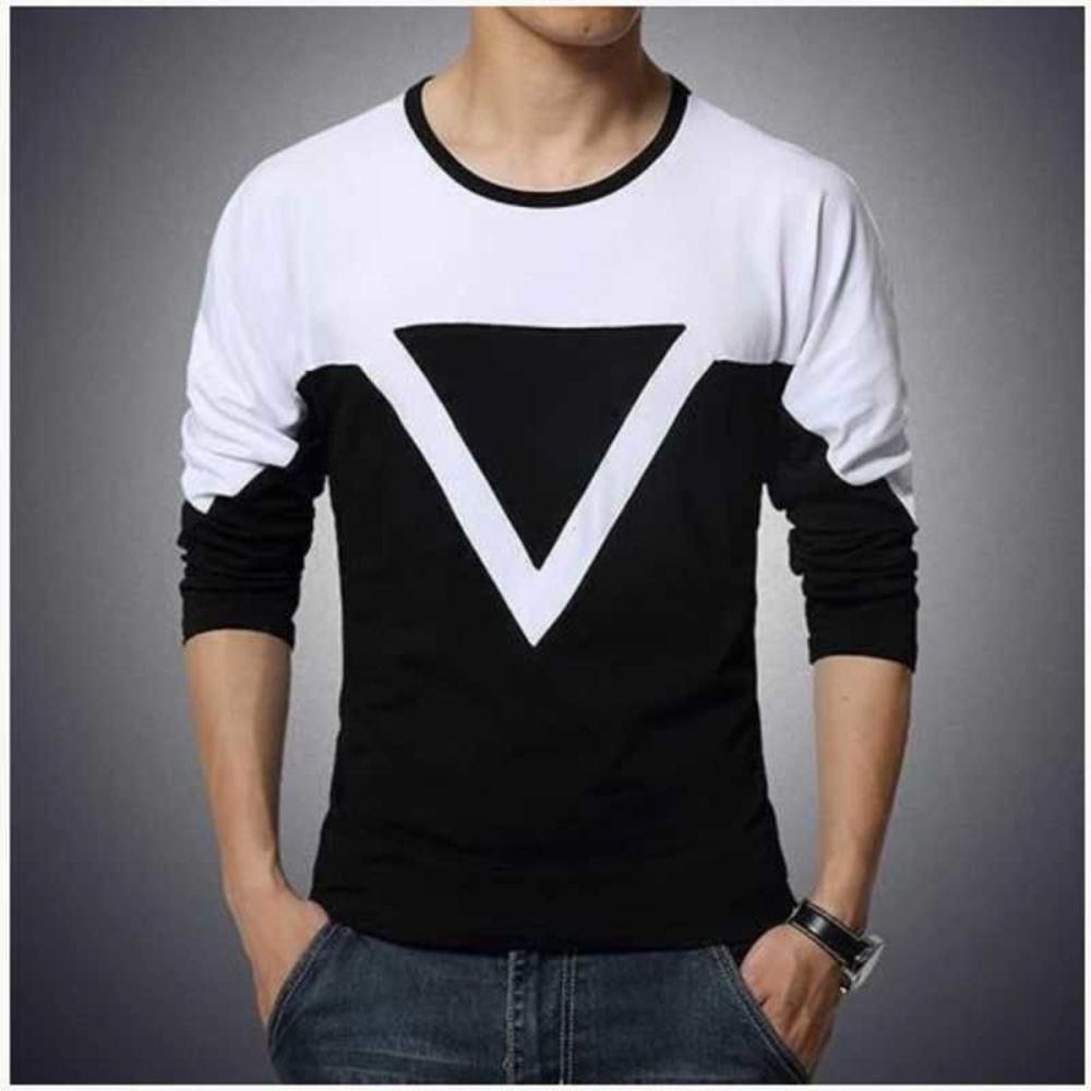 Men’s Cotton Color Block Full Sleeve T-Shirt – Round Neck | Regular Fit | Casual Wear (Black)