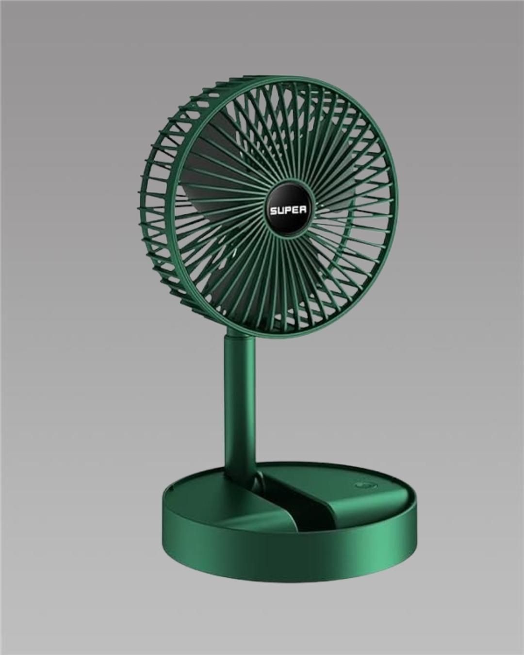 Foldable Rechargeable Pedestal Fan | 4-Speed Telescopic Height Adjustment | Portable & Wireless | Pack of 1 | Dark Green/Black