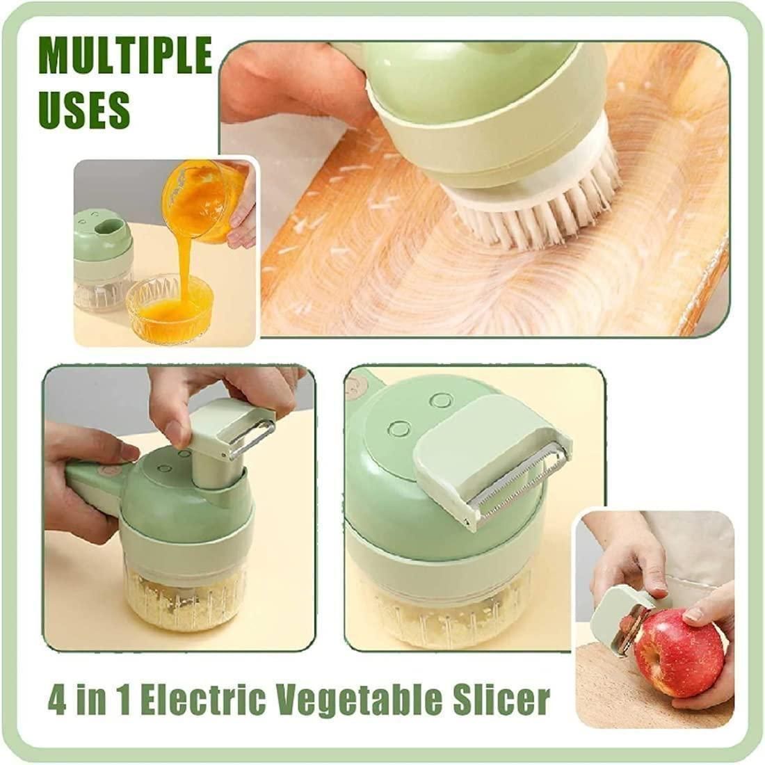 4-in-1 Portable Electric Vegetable Cutter Set – Wireless Food Processor & Chopper with Cleaning Brush (1 Pc)