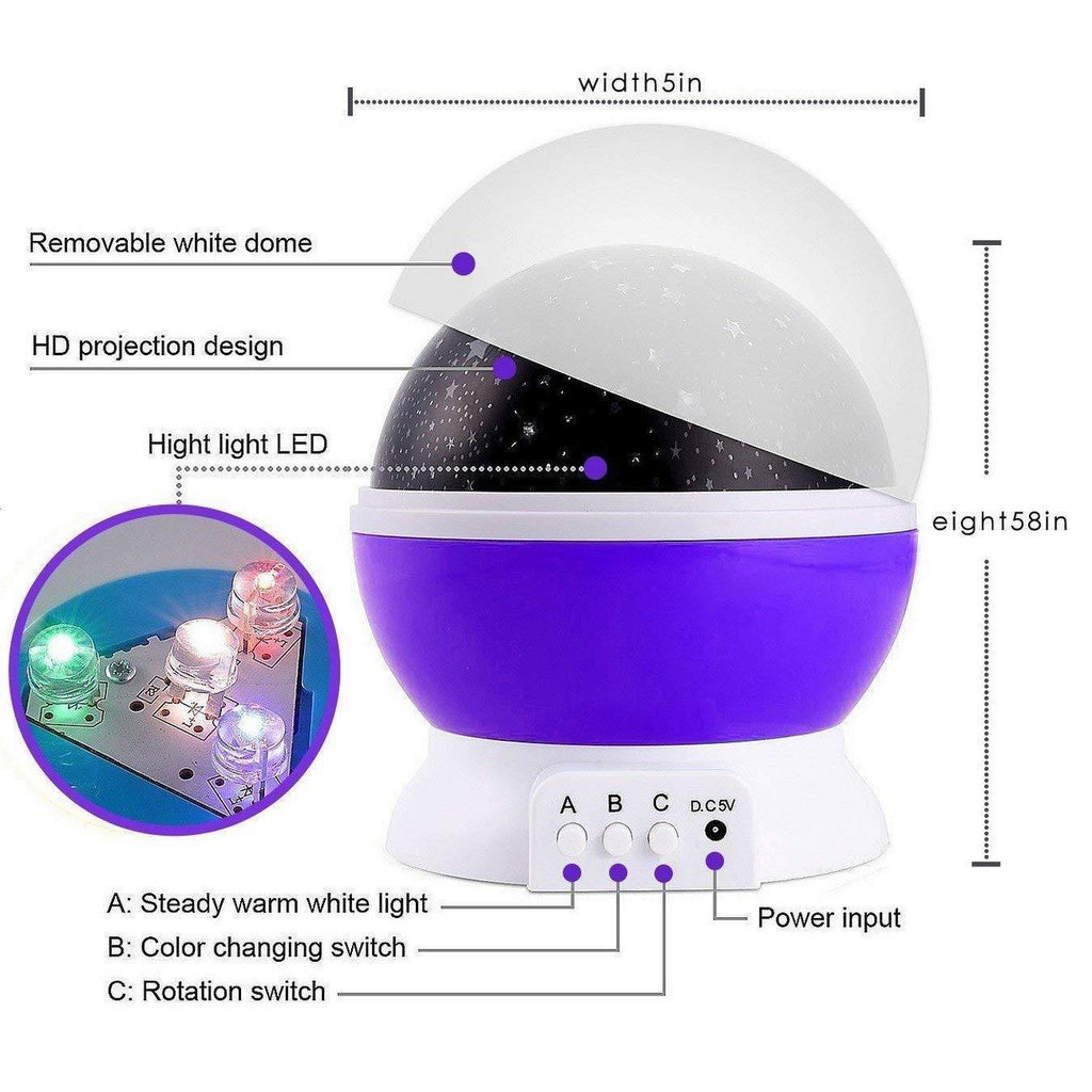 Star Master 360° Rotating Moon Night Light Projector with USB Cable | Multi-Color Galaxy Lamp for Kids Room (Pack of 1, Random Color)