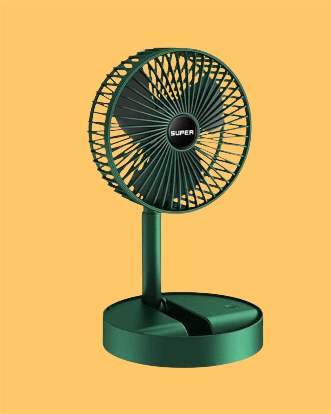 Foldable Rechargeable Pedestal Fan | 4-Speed Telescopic Height Adjustment | Portable & Wireless | Pack of 1 | Dark Green/Black
