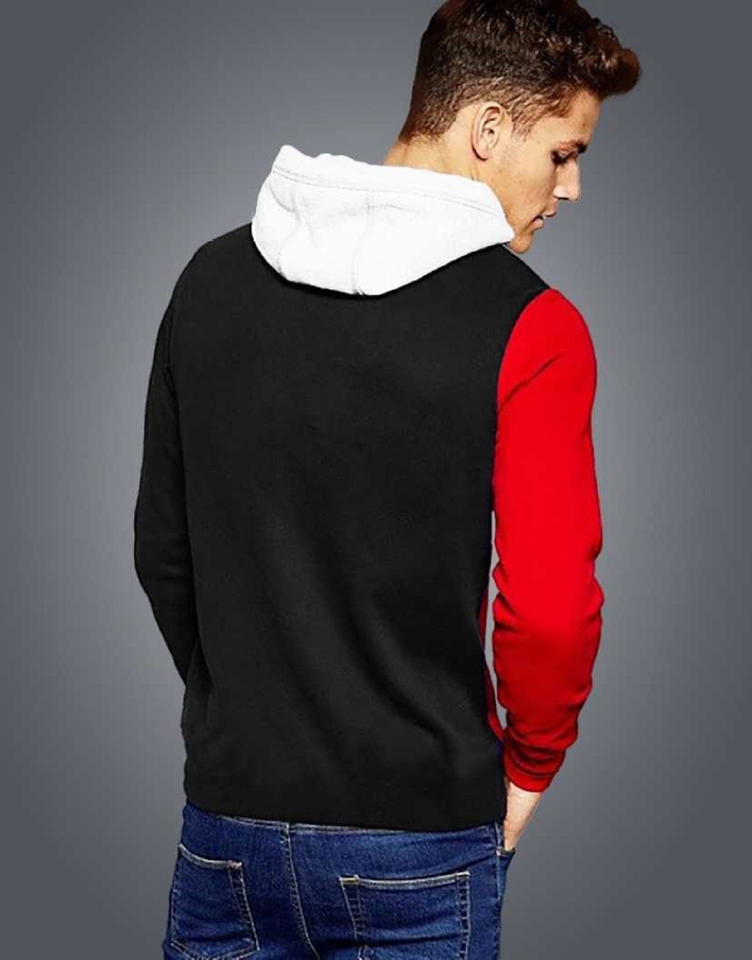 Men’s Cotton Color Block Printed Hoodie – Full Sleeves | Slim Fit | Casual Wear (Red, Pack of 1)