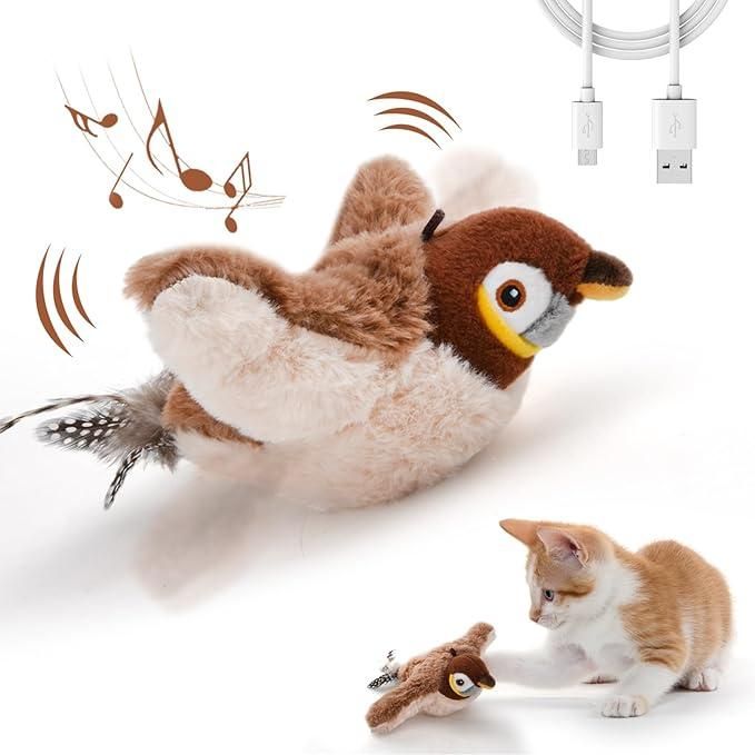 Rechargeable Flapping Pet Toy – Interactive Moving Toy for Cats and Dogs | Automatic Chirping & Motion (Pack of 1)