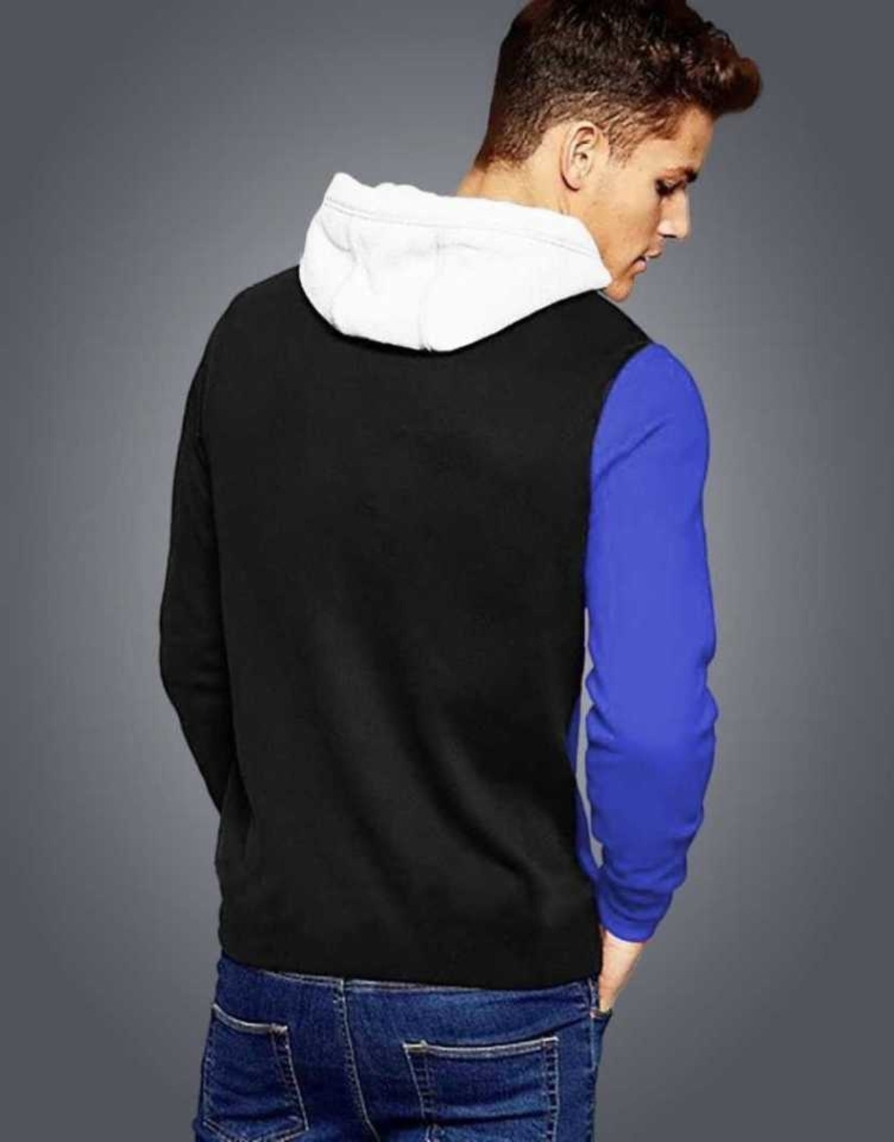 Men’s Cotton Color Block Printed Hoodie – Full Sleeves | Slim Fit | Casual Wear (Blue, Pack of 1)