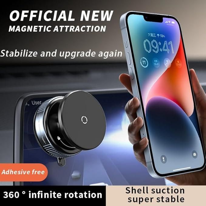Magnetic Suction Phone Holder – 360° Rotating Mobile Stand for Car, Desk, Kitchen & More (1 Pc)