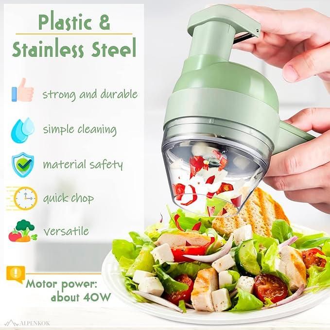 4-in-1 Portable Electric Vegetable Cutter Set – Wireless Food Processor & Chopper with Cleaning Brush (1 Pc)