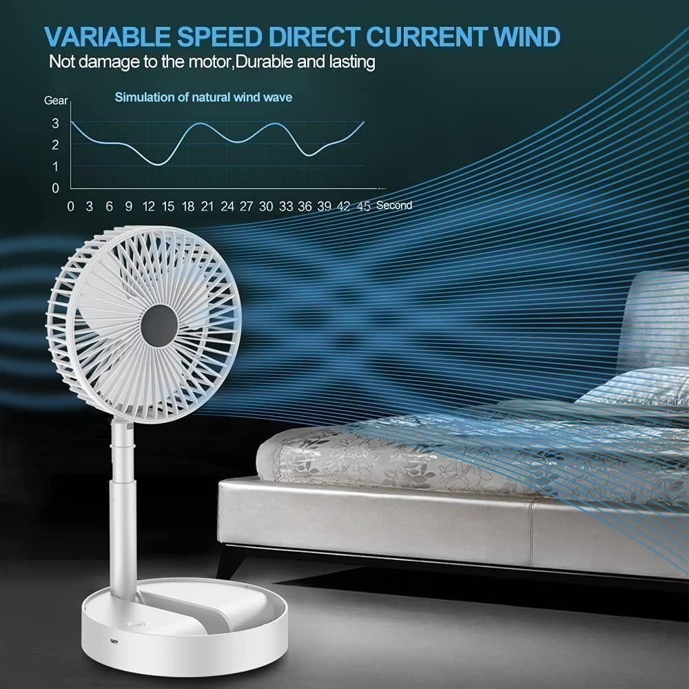 Foldable Rechargeable Pedestal Fan | 4-Speed Telescopic Height Adjustment | Portable & Wireless | Pack of 1 | Dark Green/Black