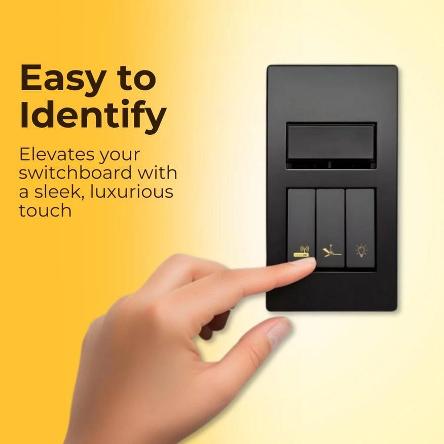 Gold Icon Switch Sticker Labels | Easy-to-Read Symbols for Home & Office Switchboards | Pack of 1