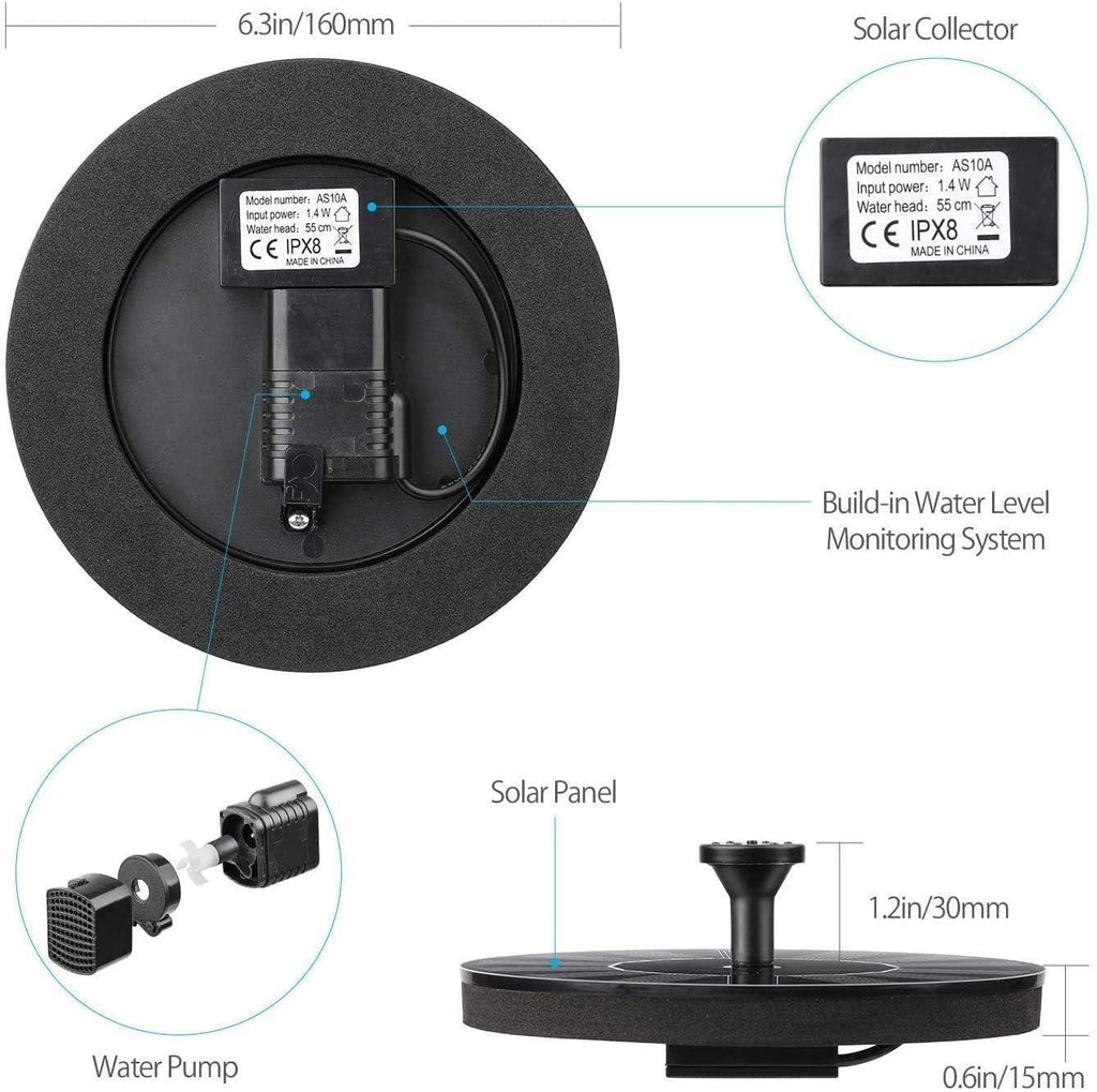 Solar Fountain Pump | Floating Solar-Powered Water Pump with 4 Nozzles | Ideal for Bird Baths, Ponds, Pools & Gardens | Pack of 1