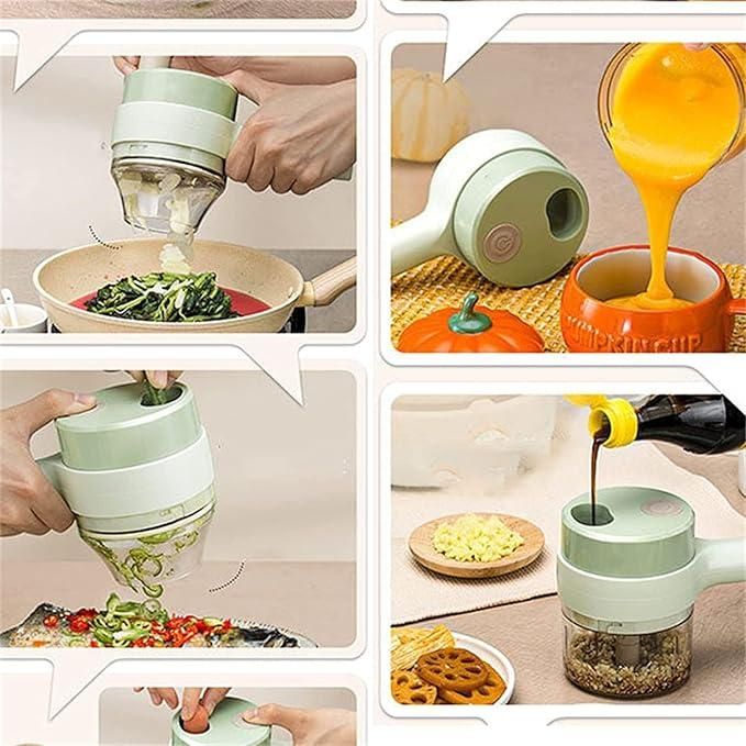 4-in-1 Portable Electric Vegetable Cutter Set – Wireless Food Processor & Chopper with Cleaning Brush (1 Pc)