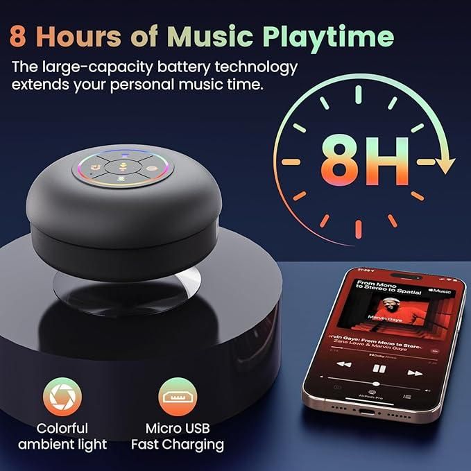 Large Suction Cup Bluetooth Speaker | Waterproof with LED Light Show | Mini Portable Wireless Speaker | Pack of 1