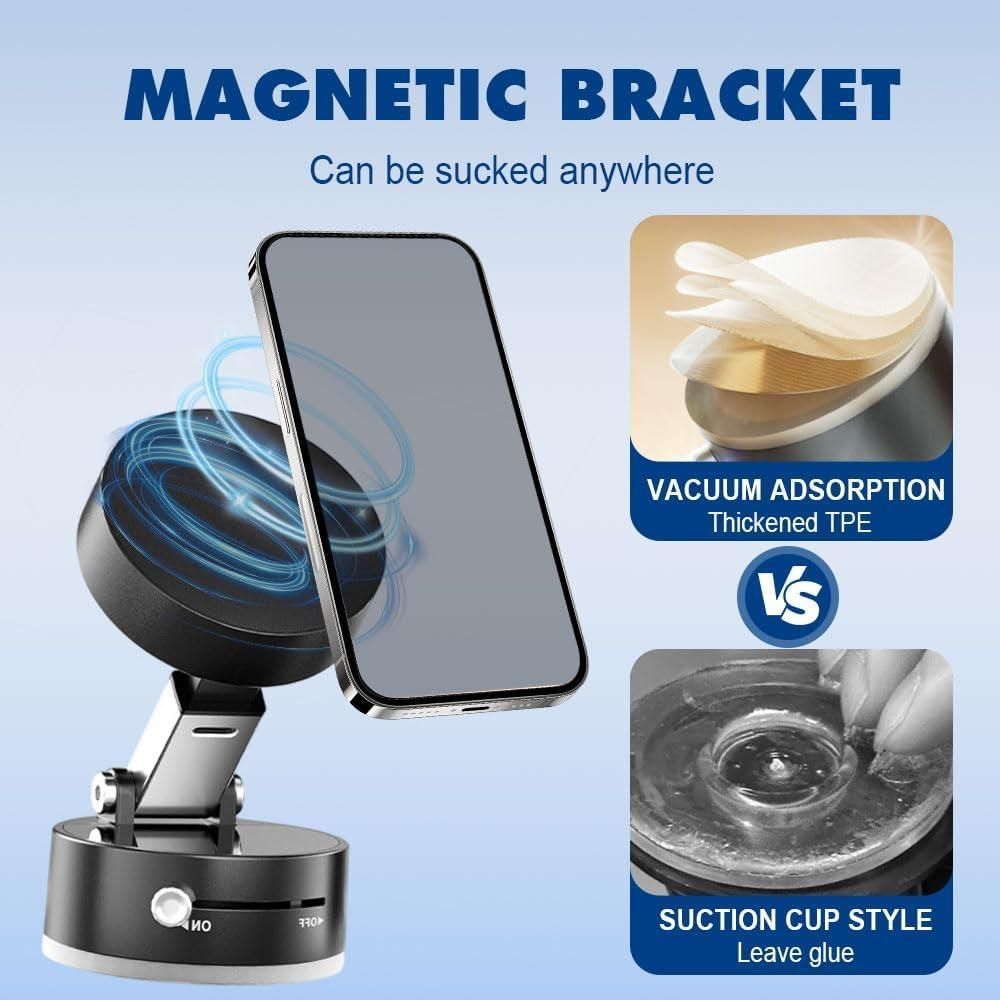 Multifunctional Magnetic Phone Holder | Foldable & 360° Adjustable | Strong Vacuum Suction Mount – 1 Pc