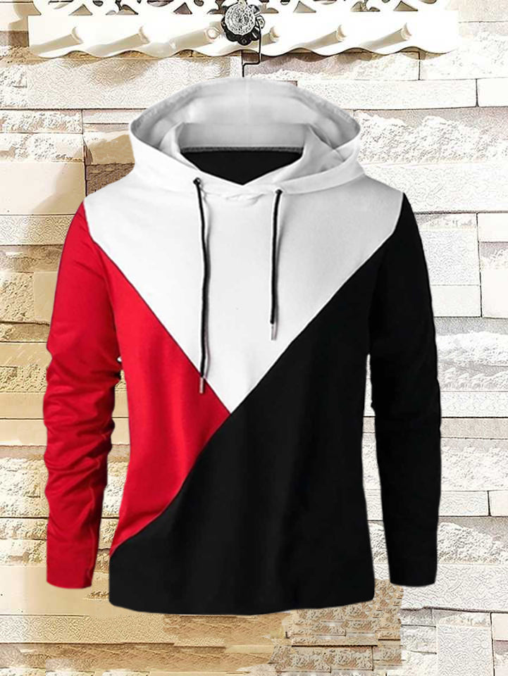 Men’s Cotton Color Block Printed Hoodie – Full Sleeves | Slim Fit | Casual Wear (Red, Pack of 1)