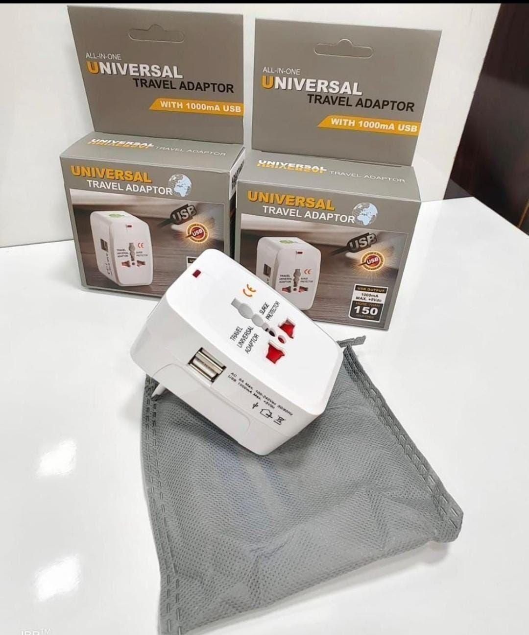 Worldwide Travel Adapter – Universal Plug with Built-in Dual USB Charging Ports (1 Pc, White)