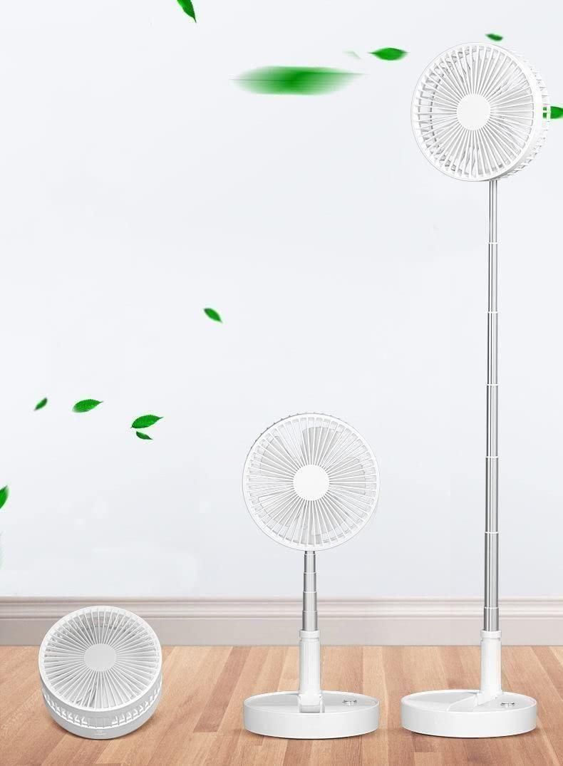 Foldable Rechargeable Pedestal Fan | 4-Speed Telescopic Height Adjustment | Portable & Wireless | Pack of 1 | Dark Green/Black