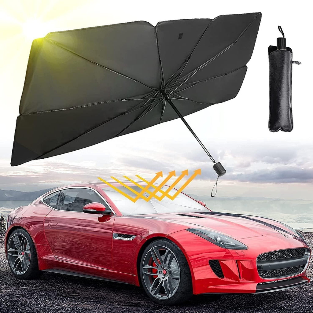 Car Windshield Sun Shade Umbrella – Foldable Thermal Insulation Sun Protector for Front Window (Black, Pack of 1)