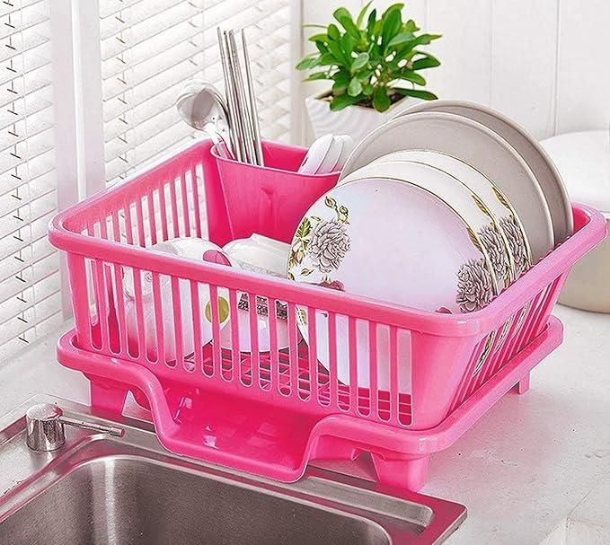 Multipurpose 3-in-1 Kitchen Dish Drainer Rack | Plate, Cup & Cutlery Organizer | Durable Plastic | Pack of 1