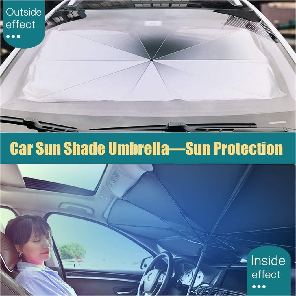 Car Windshield Sun Shade Umbrella – Foldable Thermal Insulation Sun Protector for Front Window (Black, Pack of 1)