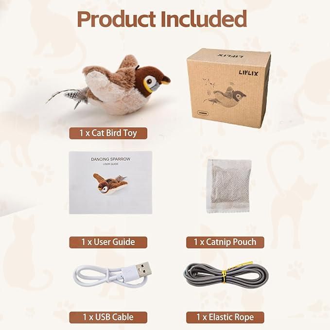 Rechargeable Flapping Pet Toy – Interactive Moving Toy for Cats and Dogs | Automatic Chirping & Motion (Pack of 1)
