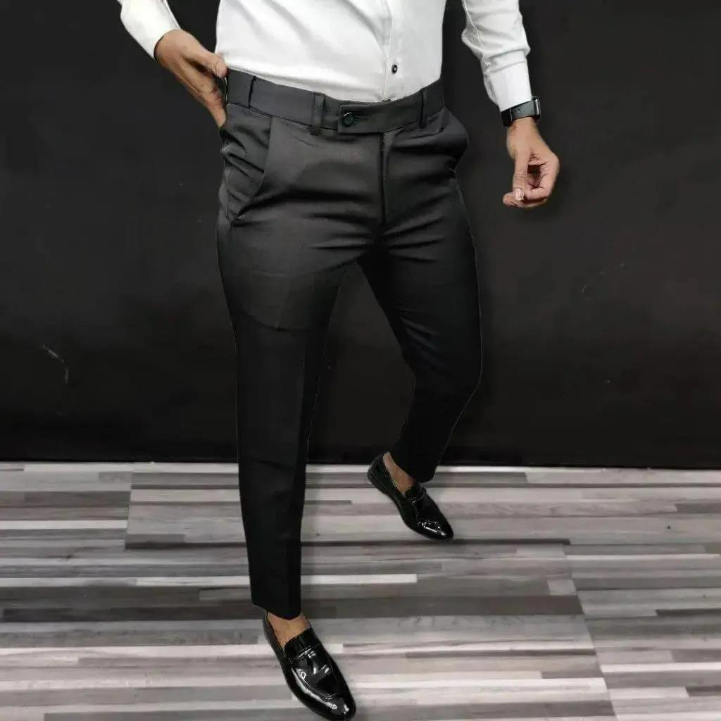 Premium Waist Adjustable Lycra Men’s Trousers – Solid Black & White | Casual Wear | Pack of 2