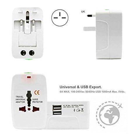 Worldwide Travel Adapter – Universal Plug with Built-in Dual USB Charging Ports (1 Pc, White)