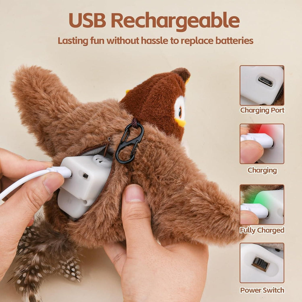 Rechargeable Flapping Pet Toy – Interactive Moving Toy for Cats and Dogs | Automatic Chirping & Motion (Pack of 1)