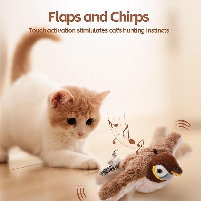 Rechargeable Flapping Pet Toy – Interactive Moving Toy for Cats and Dogs | Automatic Chirping & Motion (Pack of 1)
