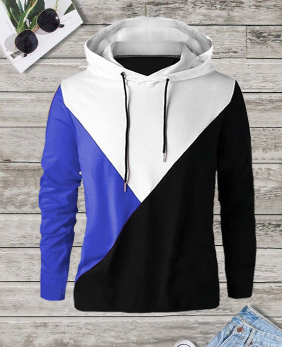 Men’s Cotton Color Block Printed Hoodie – Full Sleeves | Slim Fit | Casual Wear (Blue, Pack of 1)
