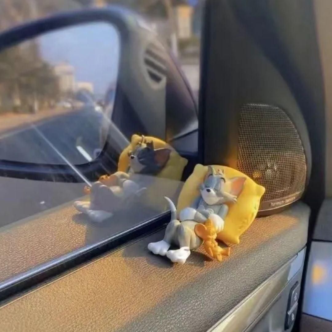 Tom & Jerry Sleeping Cartoon Car Dashboard Showpiece – Cute Multicolor Interior Accessory (Pack of 1)