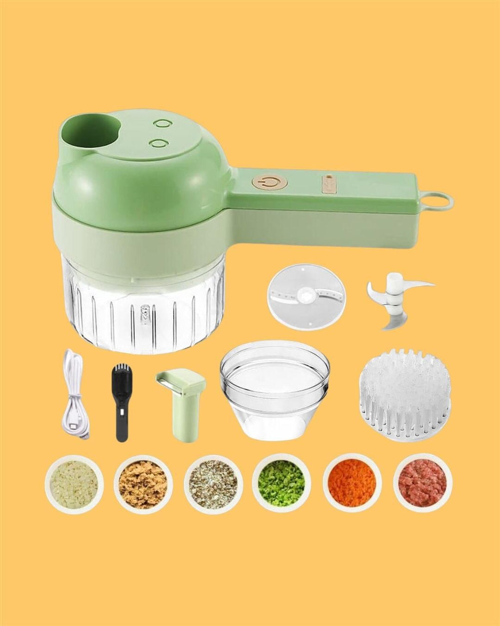 4-in-1 Portable Electric Vegetable Cutter Set – Wireless Food Processor & Chopper with Cleaning Brush (1 Pc)